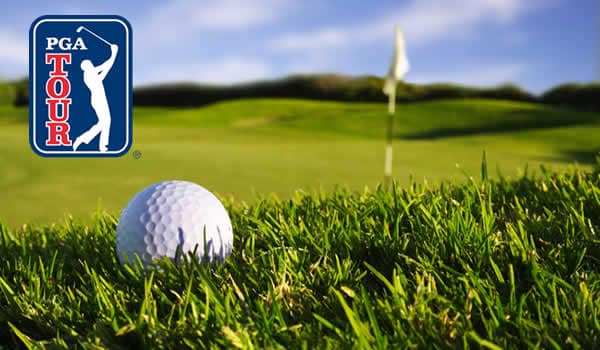 PGA Tour logo on golf course