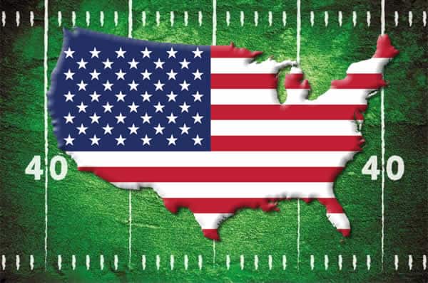 us-sportsbetting-flag USA flag on football field