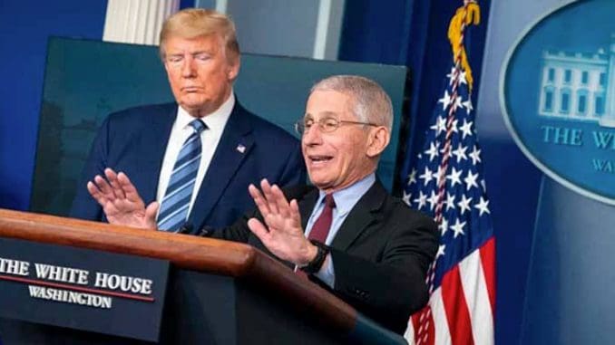 Fauci Sports Return Odds Dr. Fauci and President Trump at a news conference