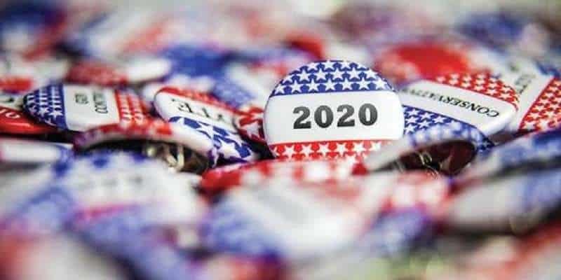 2020 election buttons in a pile