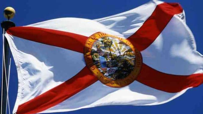 florida state flag with blue sky