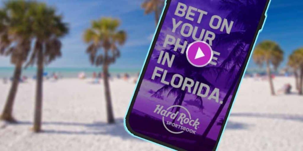 The Hard Rock Sportsbook App pulled up on a Florida beach