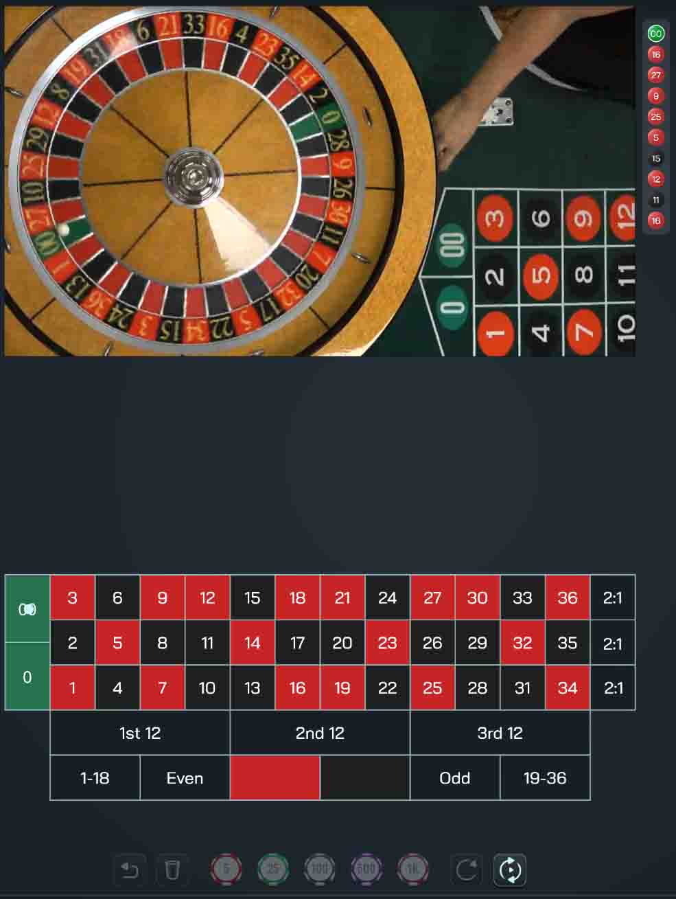 Live dealer roulette table
